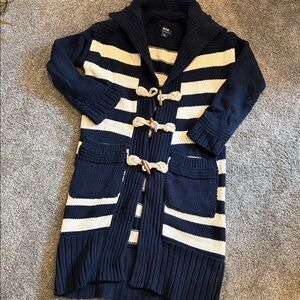 Maeve Navy and Cream Striped Cardigan with Toggle Closures